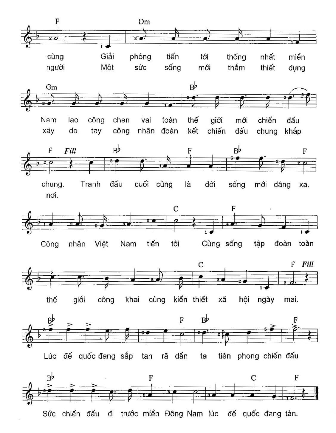 Sheet nhạc Công nhân Việt Nam - Trang 2
