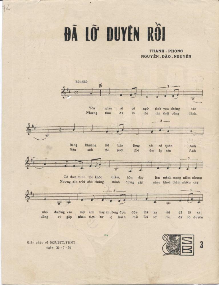 Sheet nhạc Đã lỡ duyên rồi - Trang 2