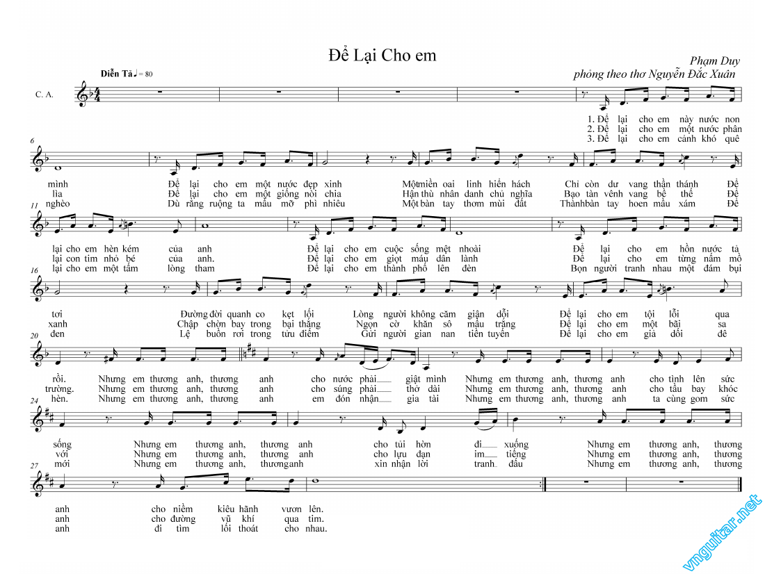 Sheet nhạc Để lại cho em - Trang 1
