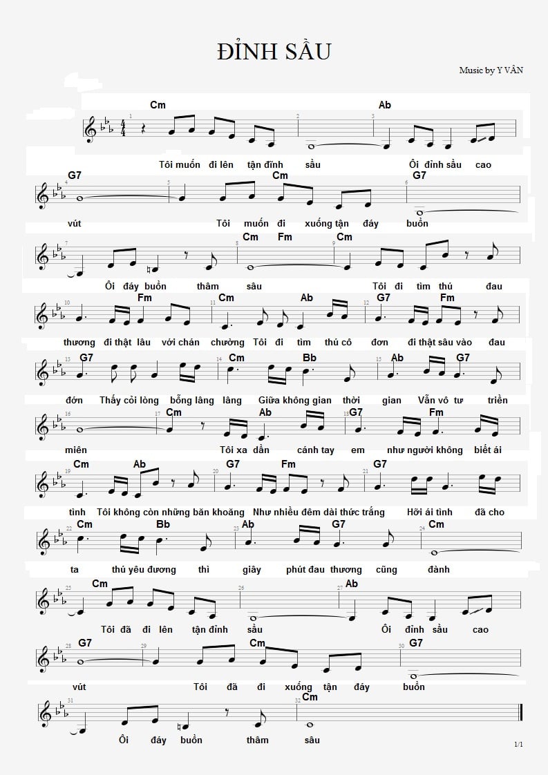 Sheet nhạc Đỉnh sầu - Trang 1