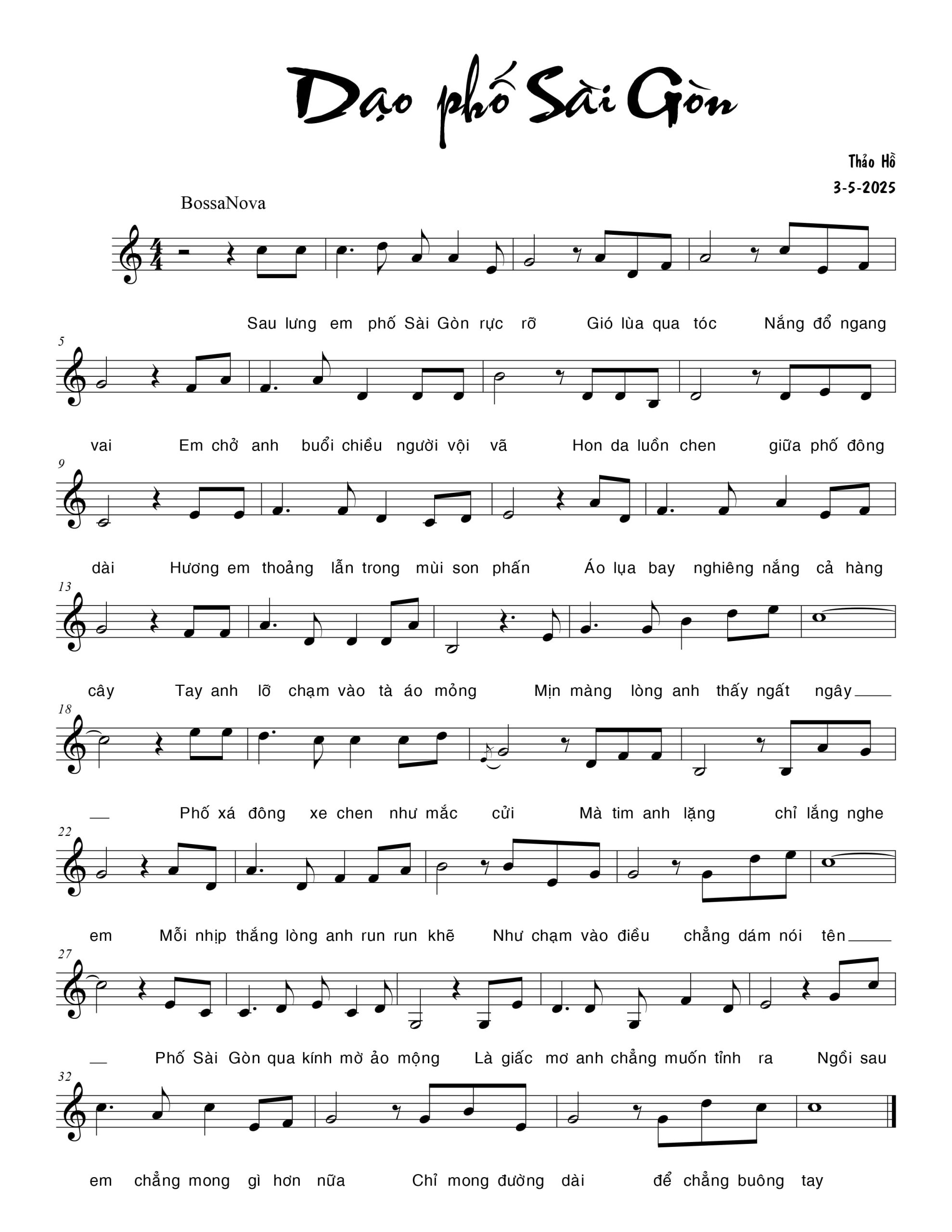 Sheet nhạc Dạo phố Sài Gòn - Trang 1