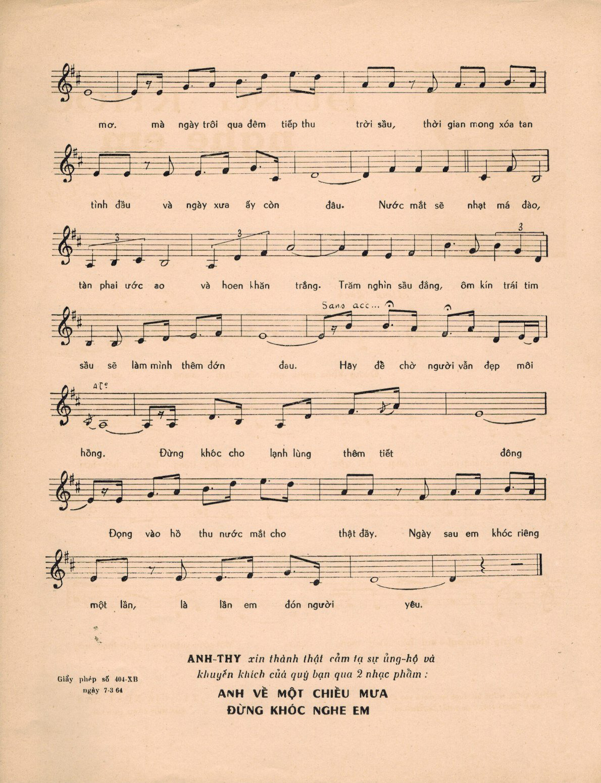 Sheet nhạc Đừng khóc nghe em - Trang 3