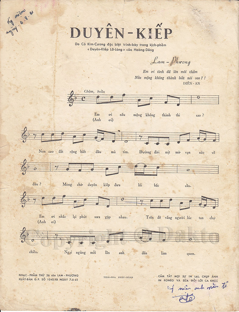 Duyên kiếp Sheet Nhạc