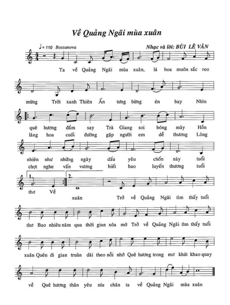 Sheet nhạc Về Quảng Ngãi mùa xuân - Trang 1