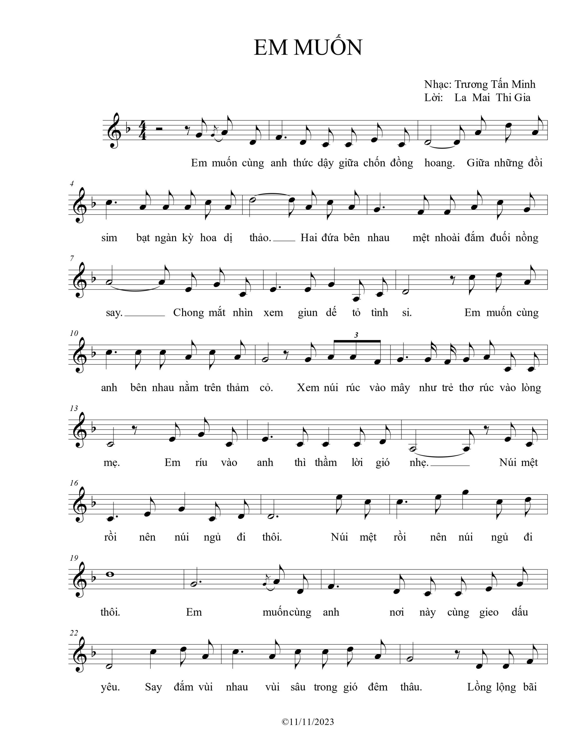 Sheet nhạc Em muốn - Trang 1