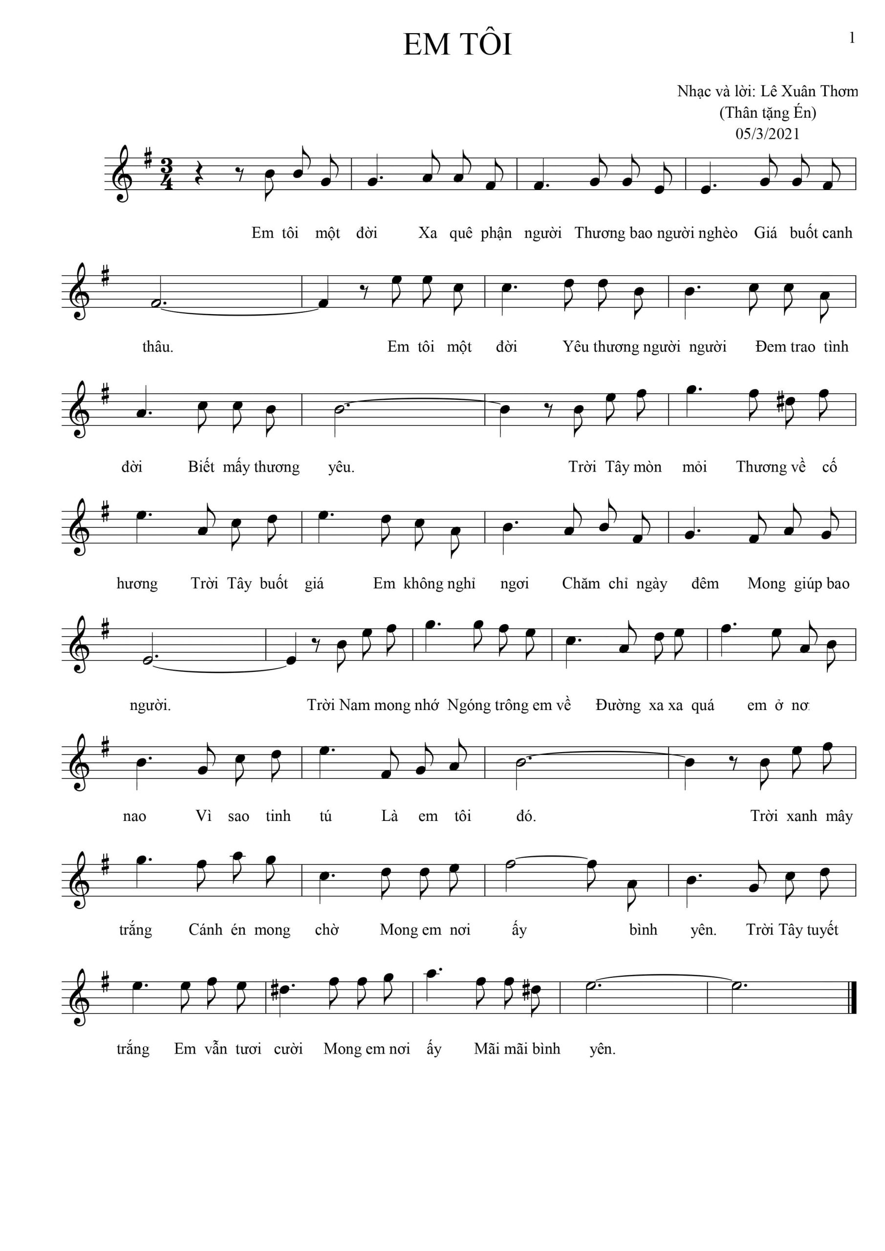 Sheet nhạc Em tôi - Trang 1