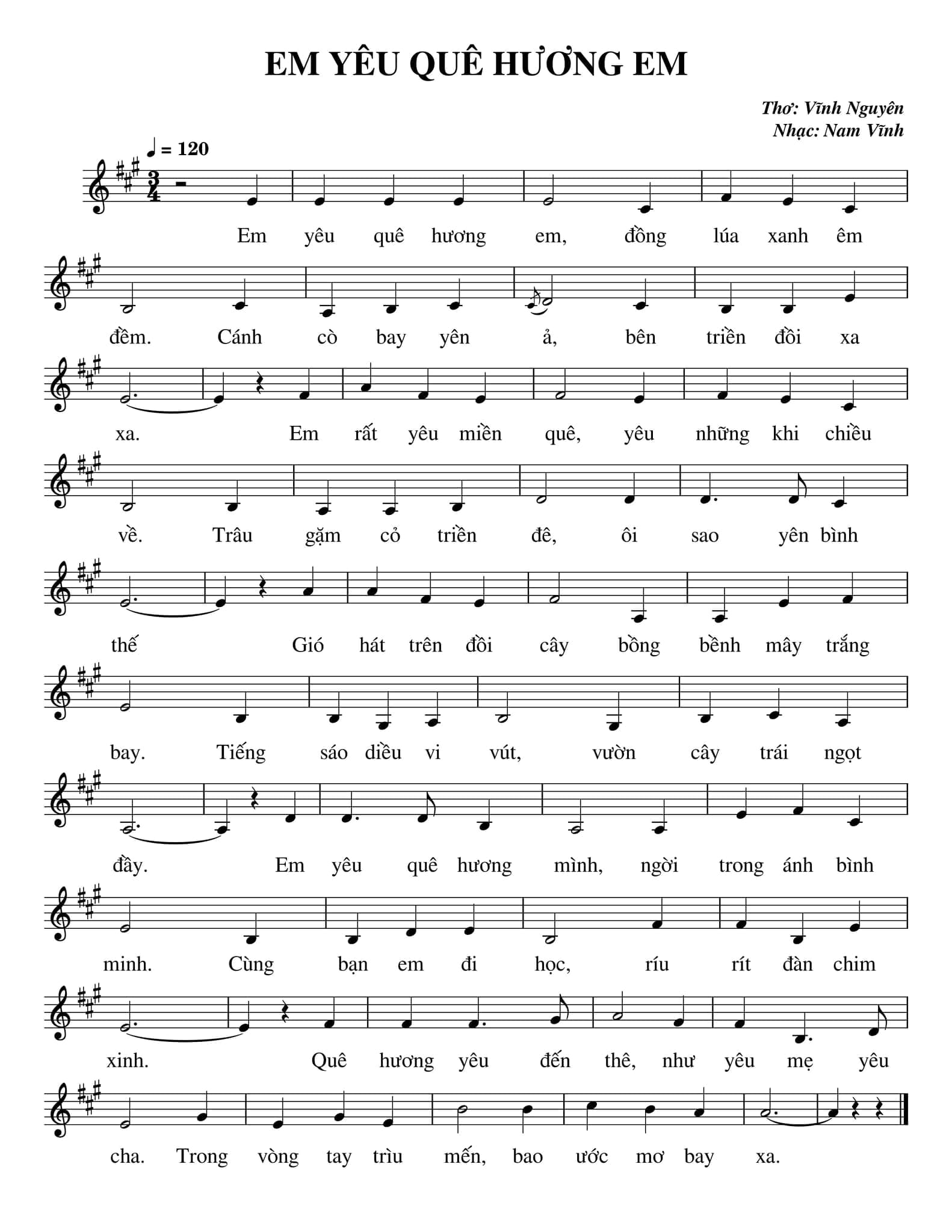 Sheet nhạc Em yêu quê hương em - Trang 1