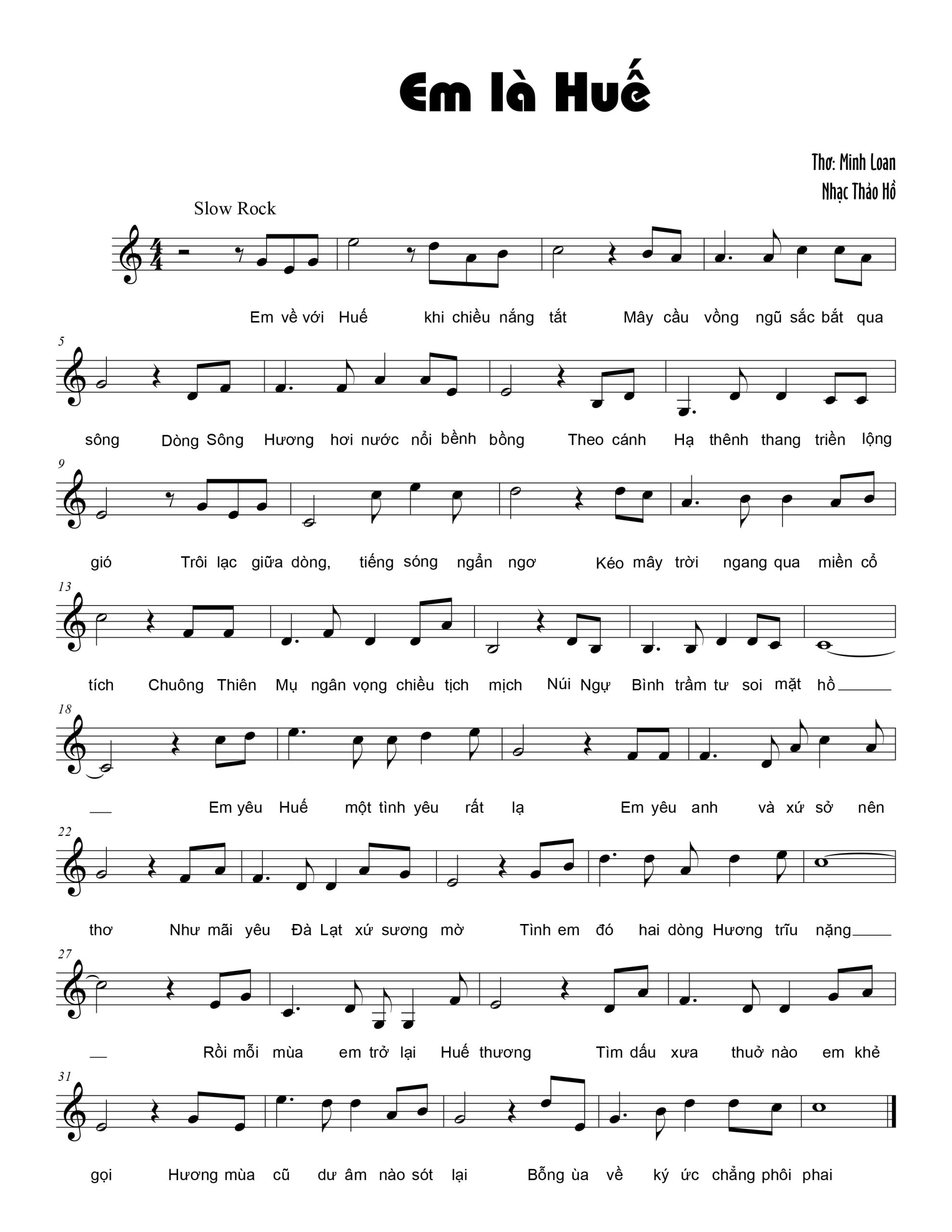 Sheet nhạc Em là Huế - Trang 1