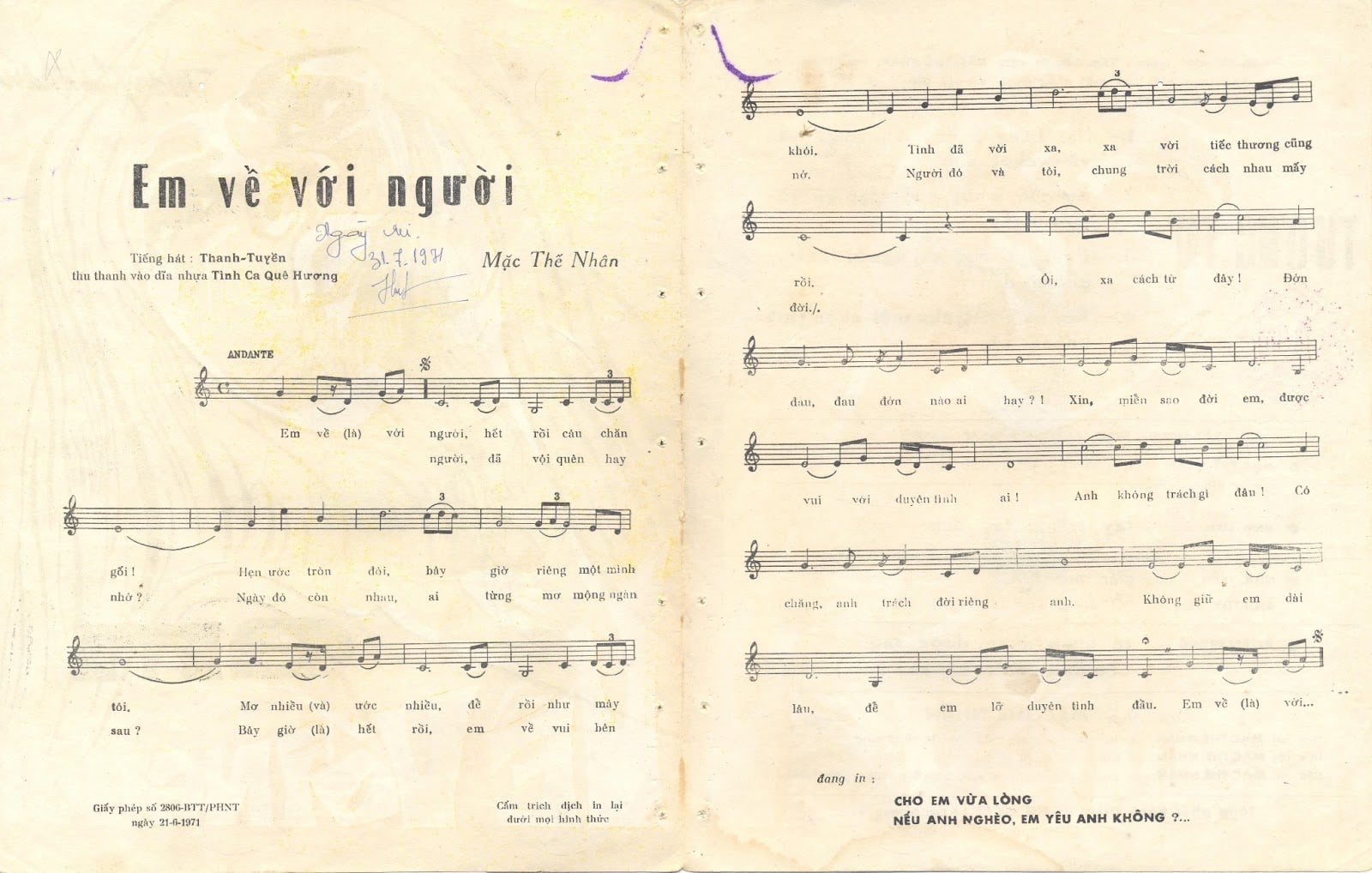 Sheet nhạc Em về với người - Trang 2