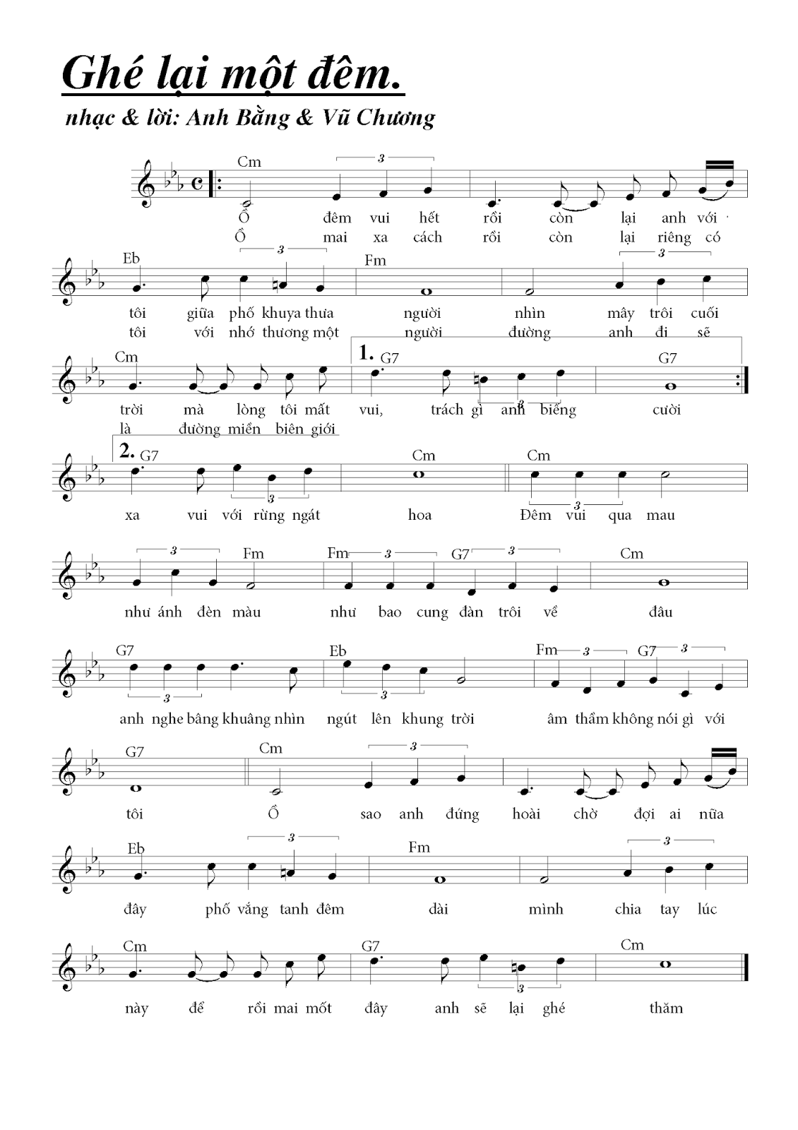 Sheet nhạc Ghé lại một đêm - Trang 1