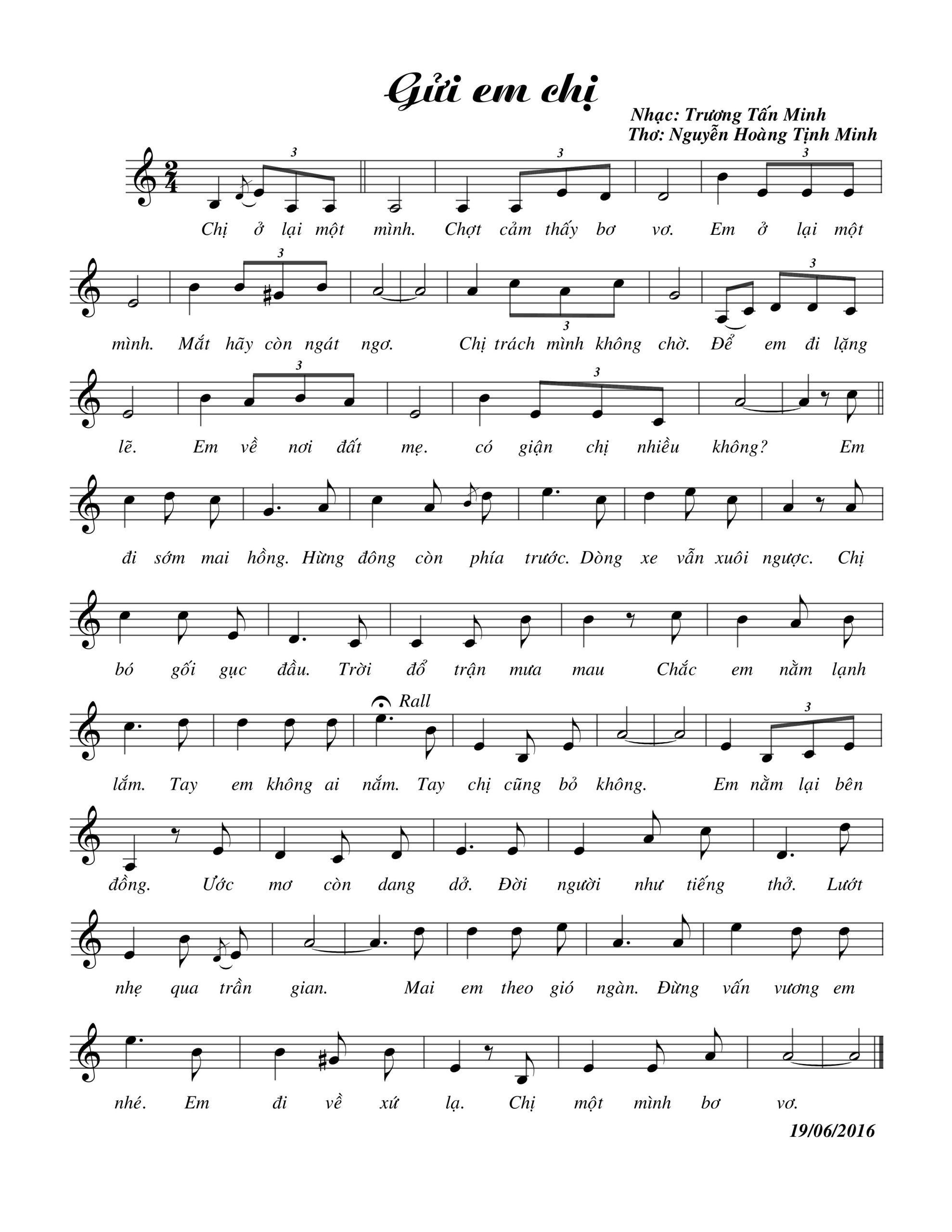 Sheet nhạc Gửi em chị - Trang 1