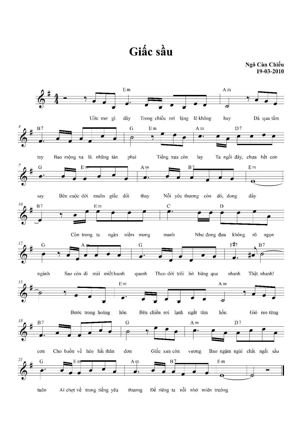 Sheet nhạc Giấc sầu - Trang 1