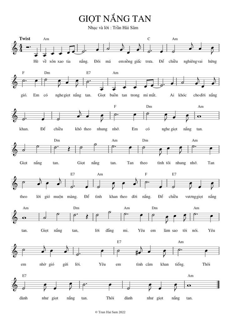 Sheet nhạc Giọt nắng tan - Trang 1