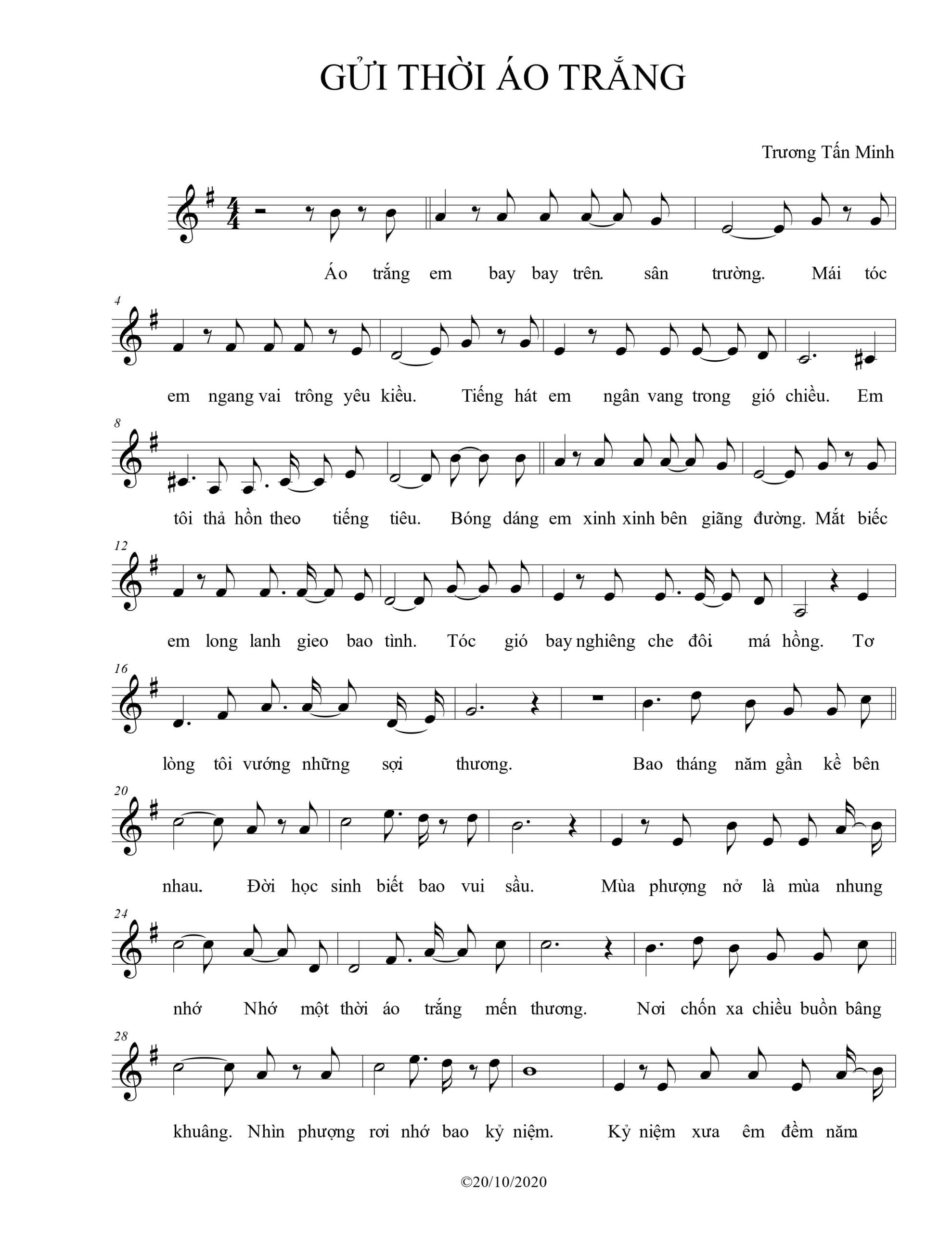 Gửi thời áo trắng Sheet Nhạc