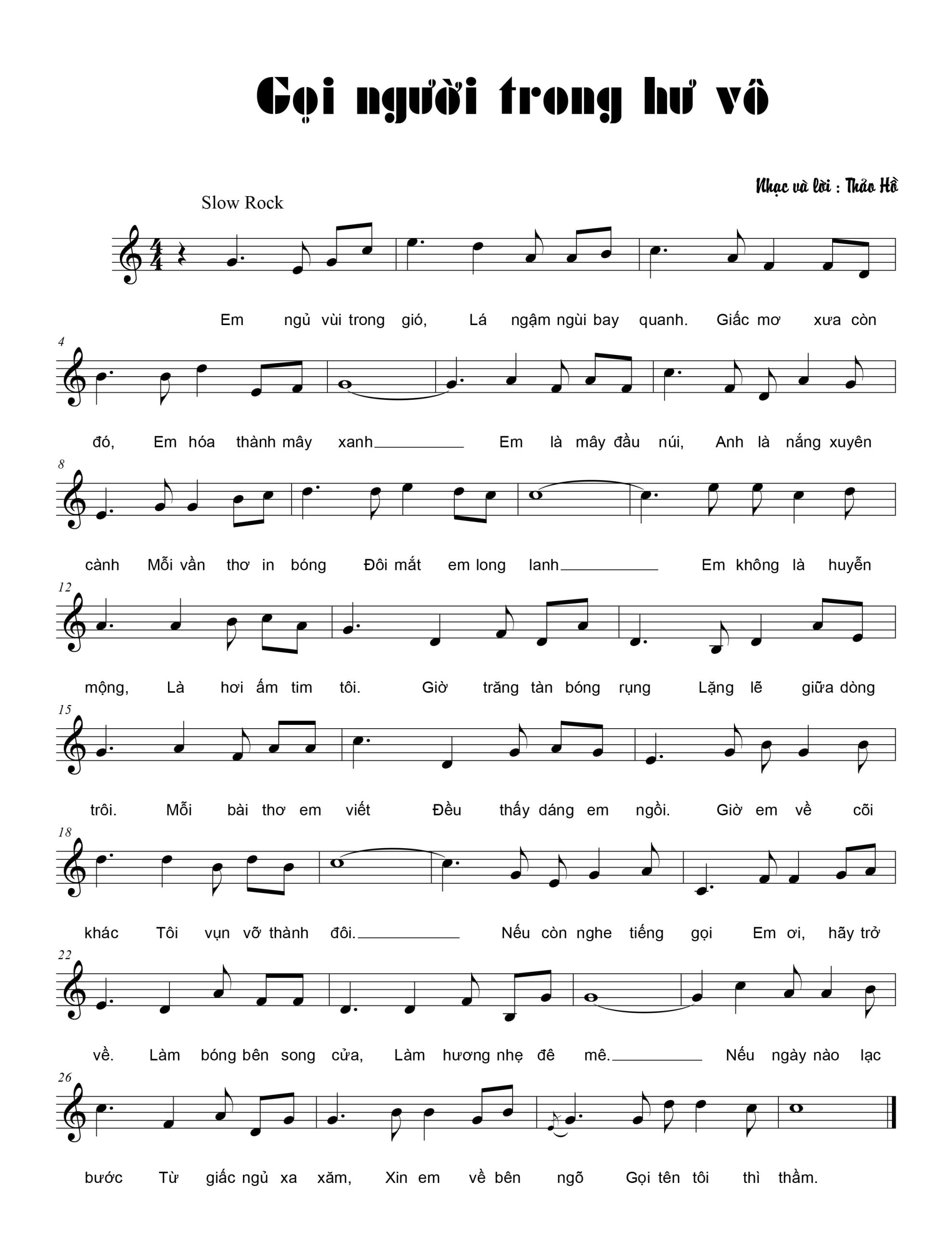 Sheet nhạc Gọi người trong hư vô - Trang 1