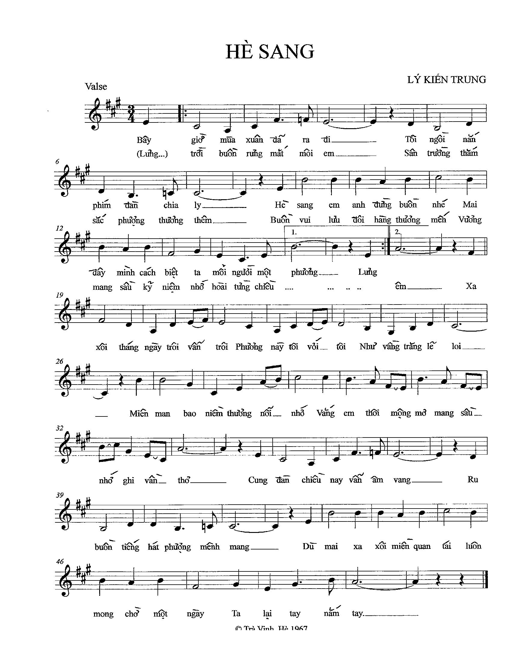 Hè sang Sheet Nhạc