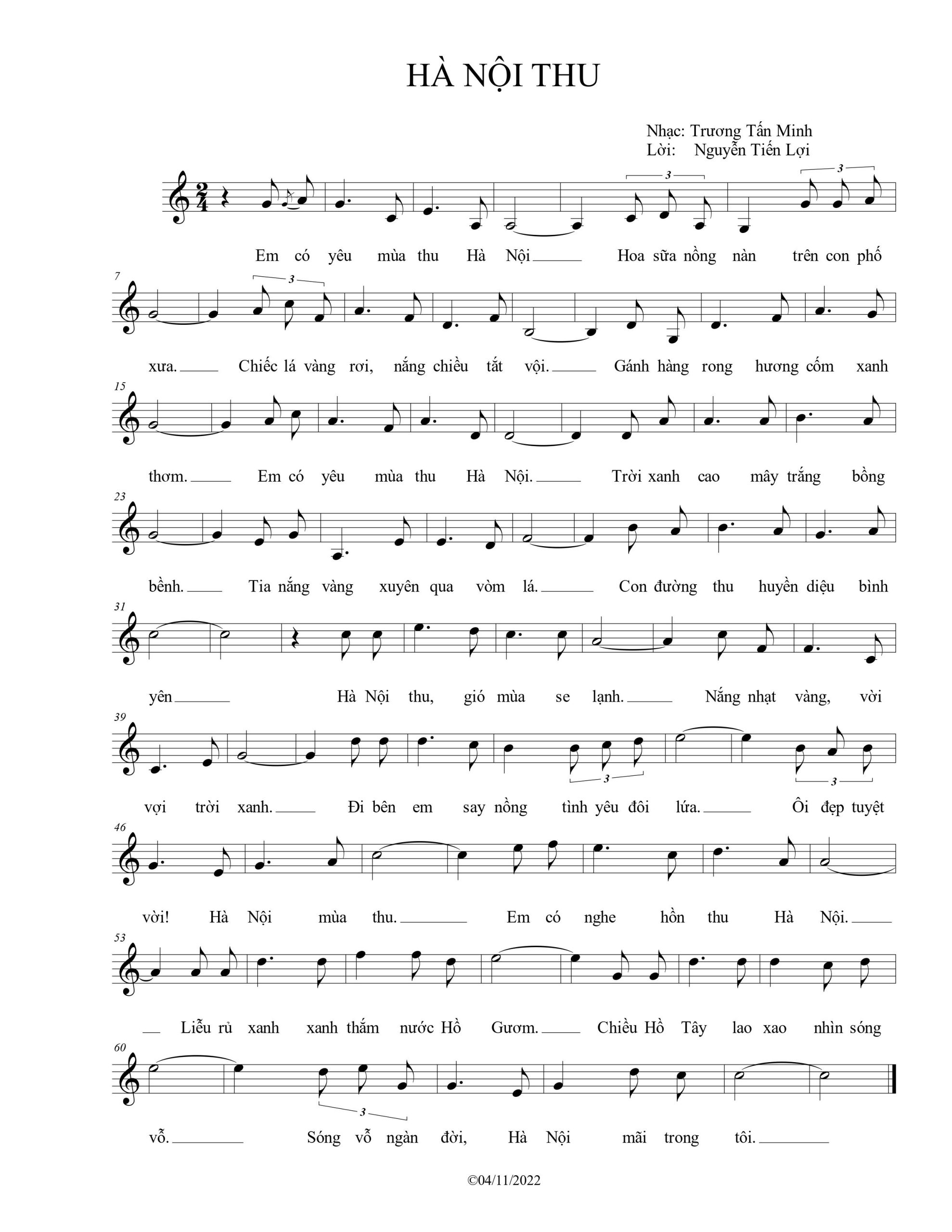 Sheet nhạc Hà Nội Thu - Trang 1