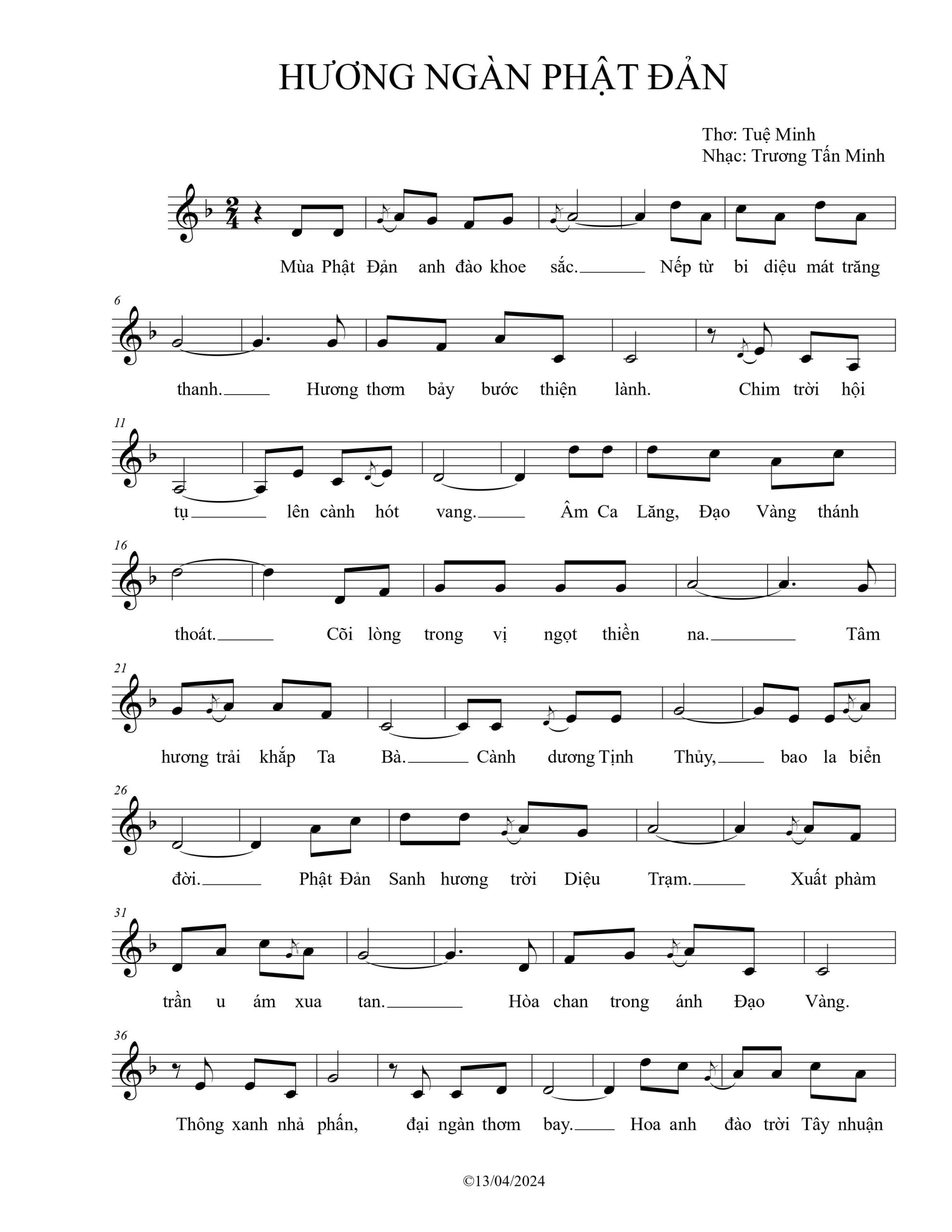 Sheet nhạc Hương ngàn Phật đản - Trang 1