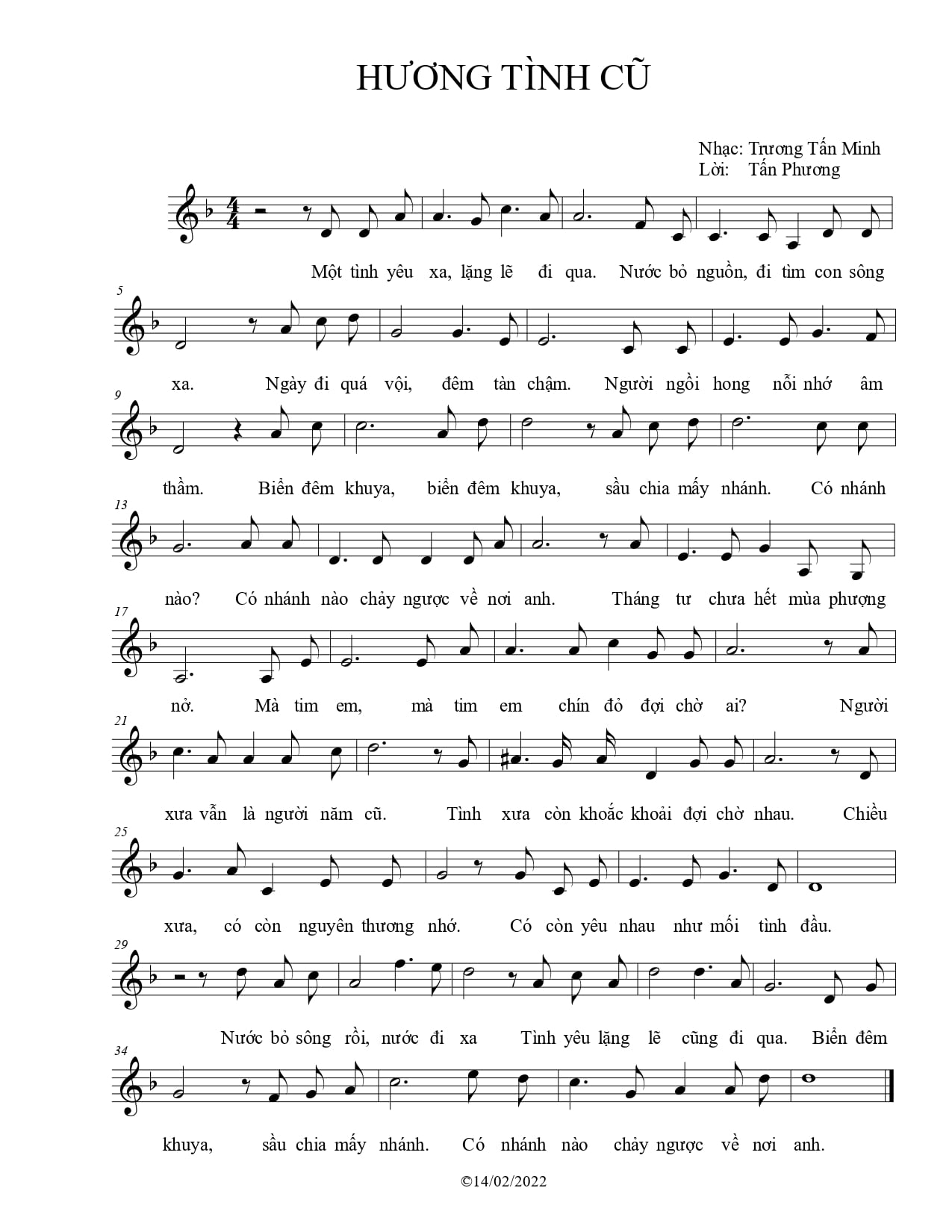 Sheet nhạc Hương tình cũ - Trang 1