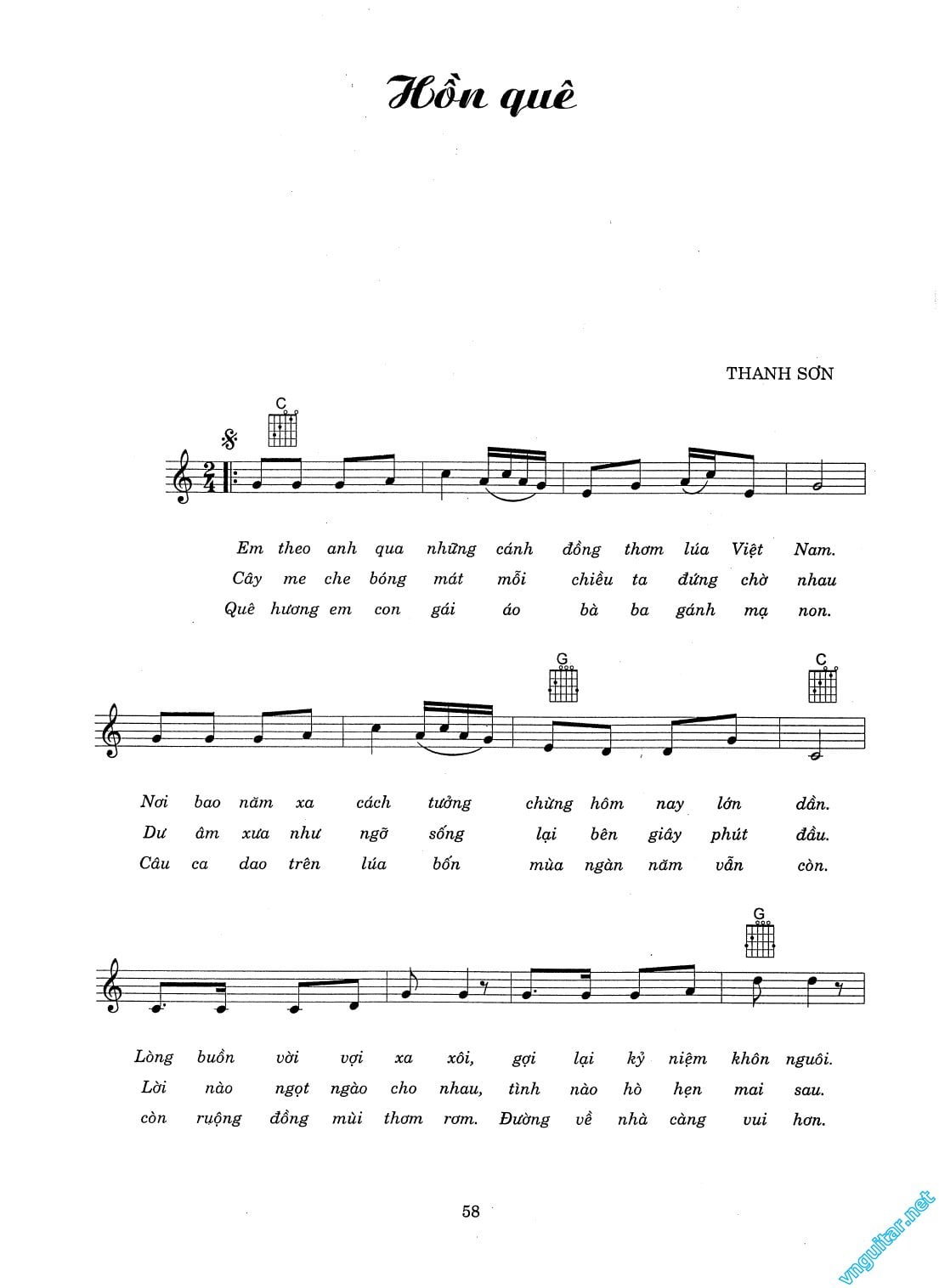 Sheet nhạc Hồn quê - Trang 1