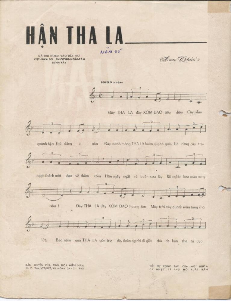 Sheet nhạc Hận Tha La - Trang 2