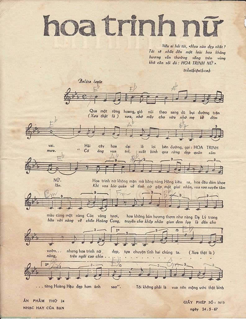 Sheet nhạc Hoa trinh nữ - Trang 2