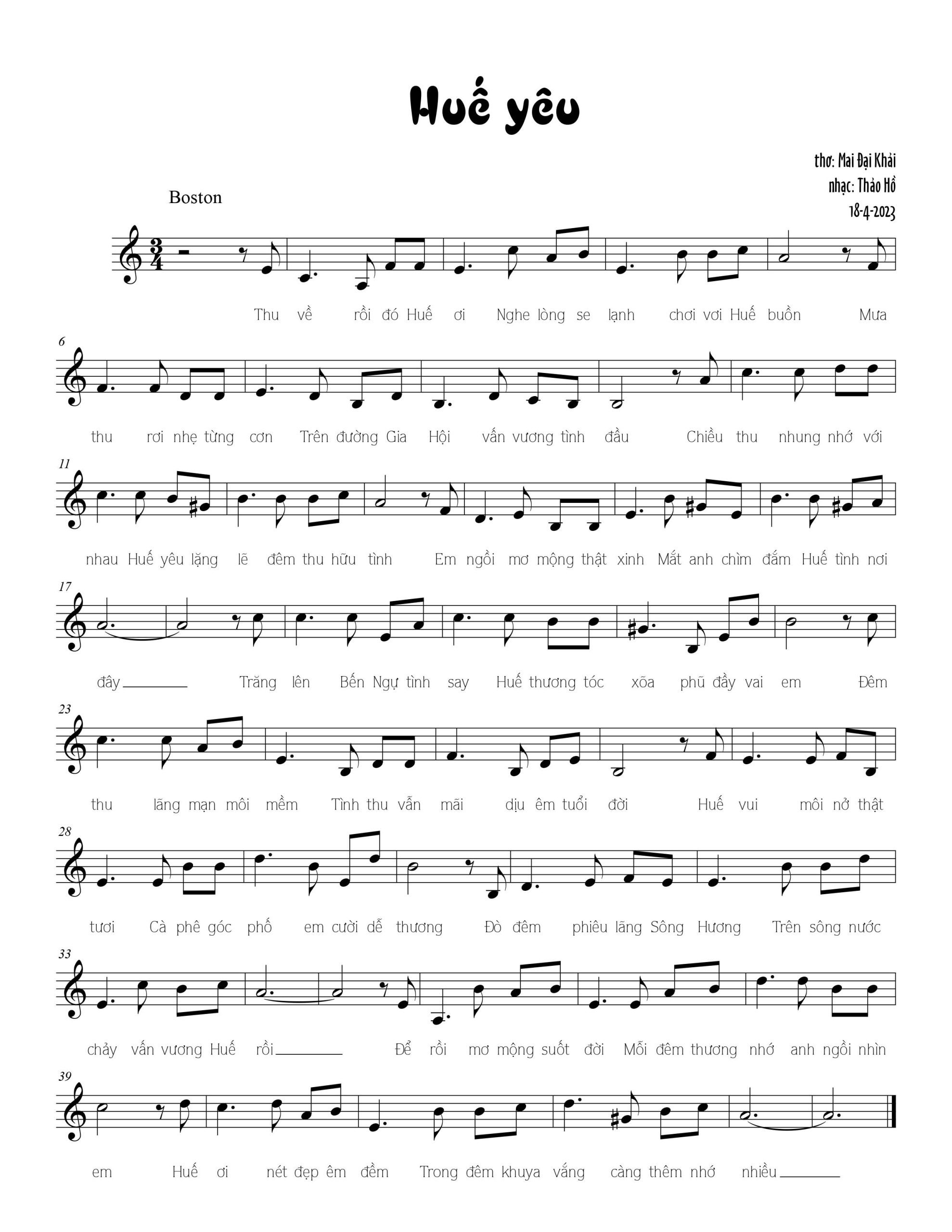 Sheet nhạc Huế yêu - Trang 1