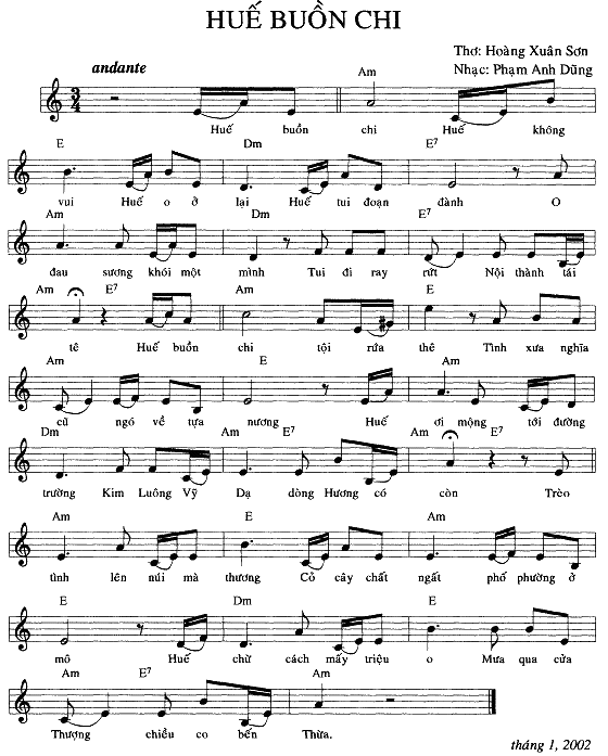 Sheet nhạc Huế buồn chi - Trang 1