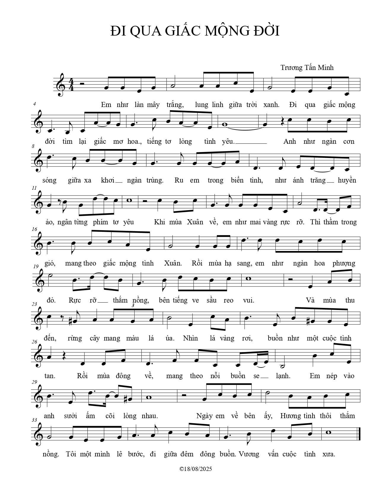 Sheet nhạc Đi qua giấc mộng đời - Trang 1