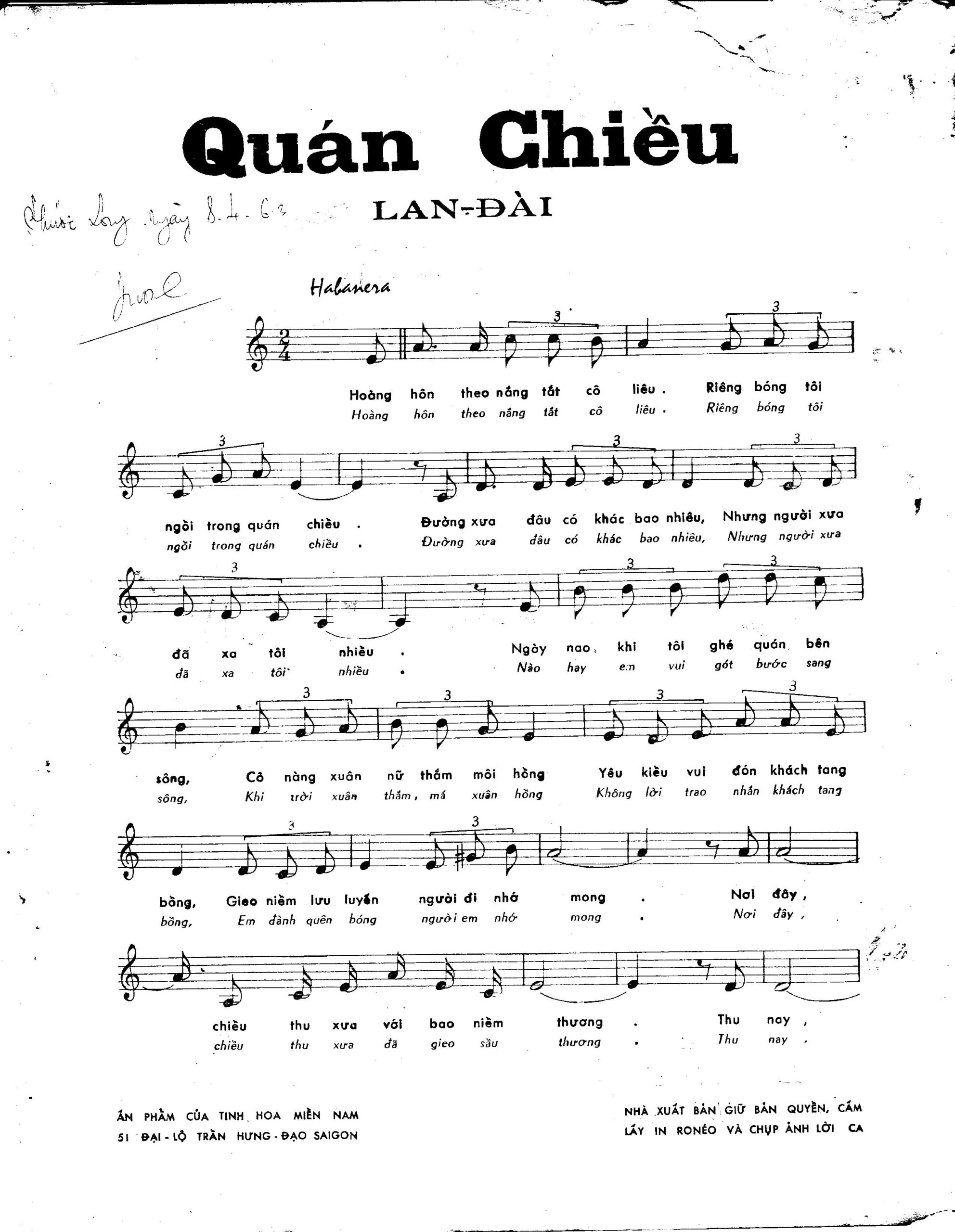 Sheet nhạc Quán chiều - Trang 1