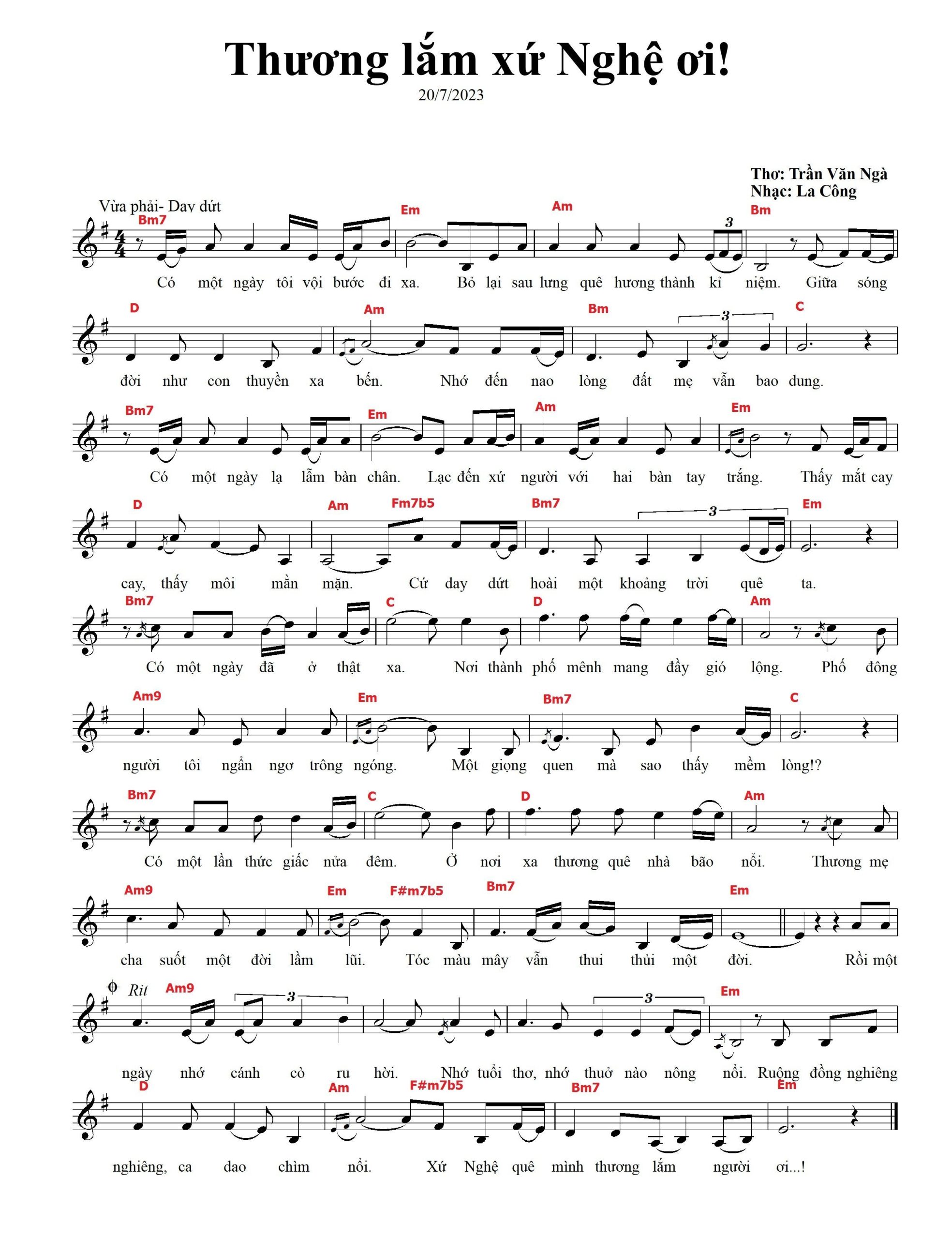 Sheet nhạc Thương lắm xứ Nghệ ơi - Trang 1