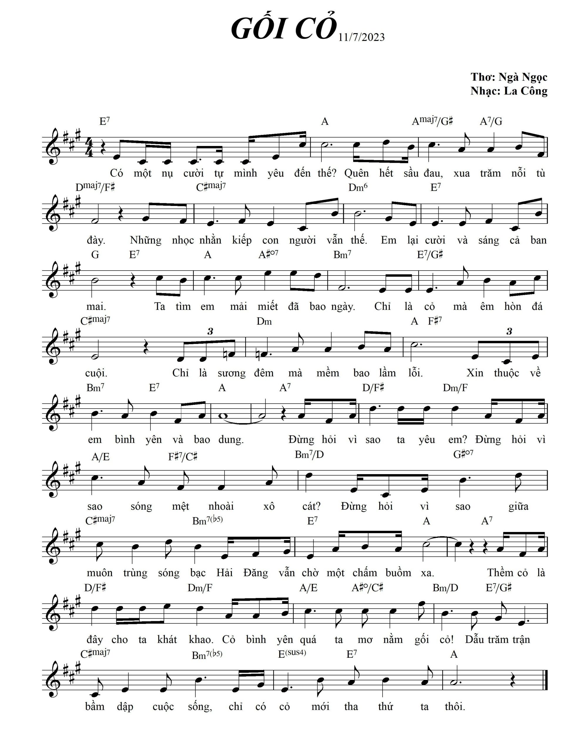 Sheet nhạc Gối cỏ - Trang 1