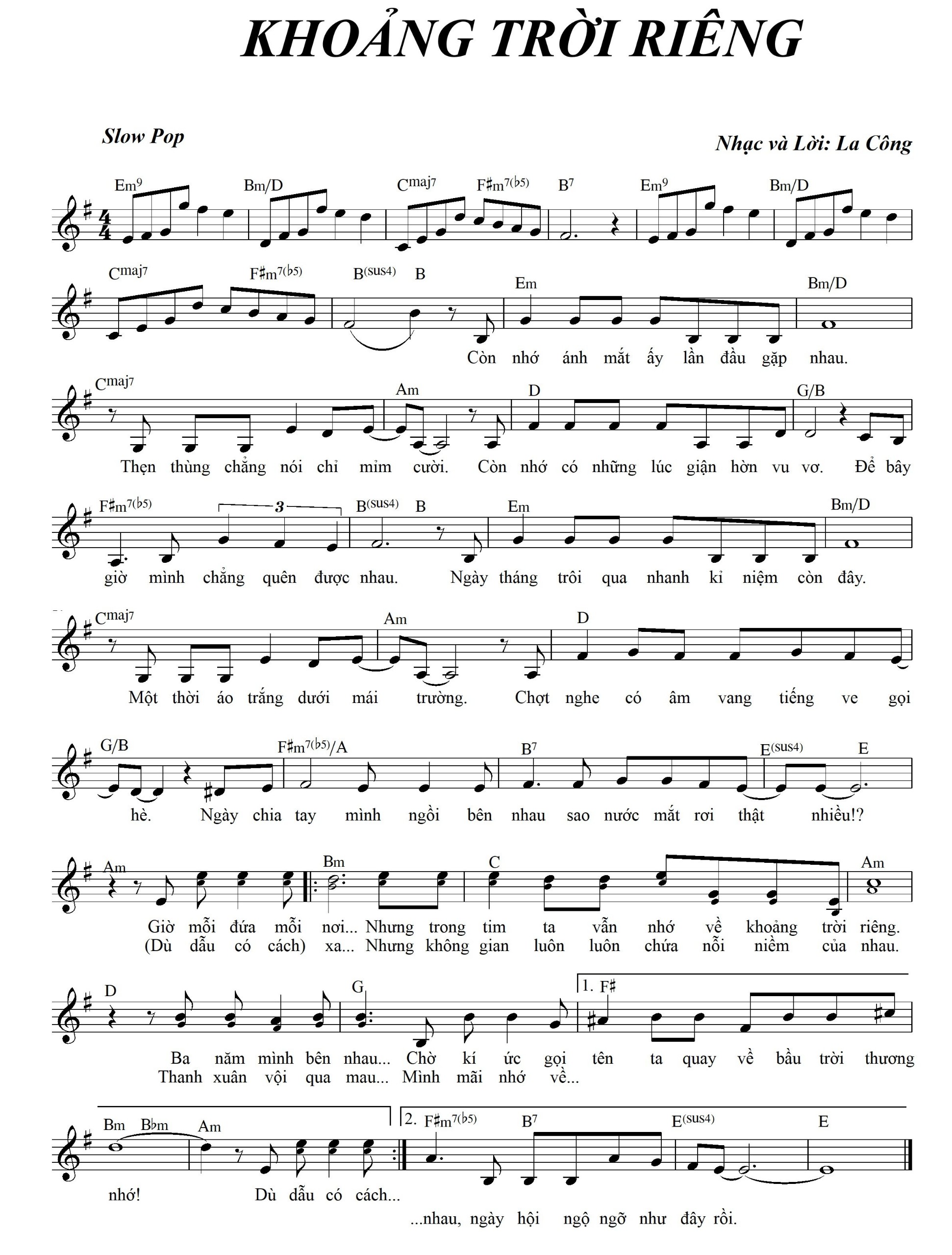 Sheet nhạc Khoảng trời riêng - Trang 1