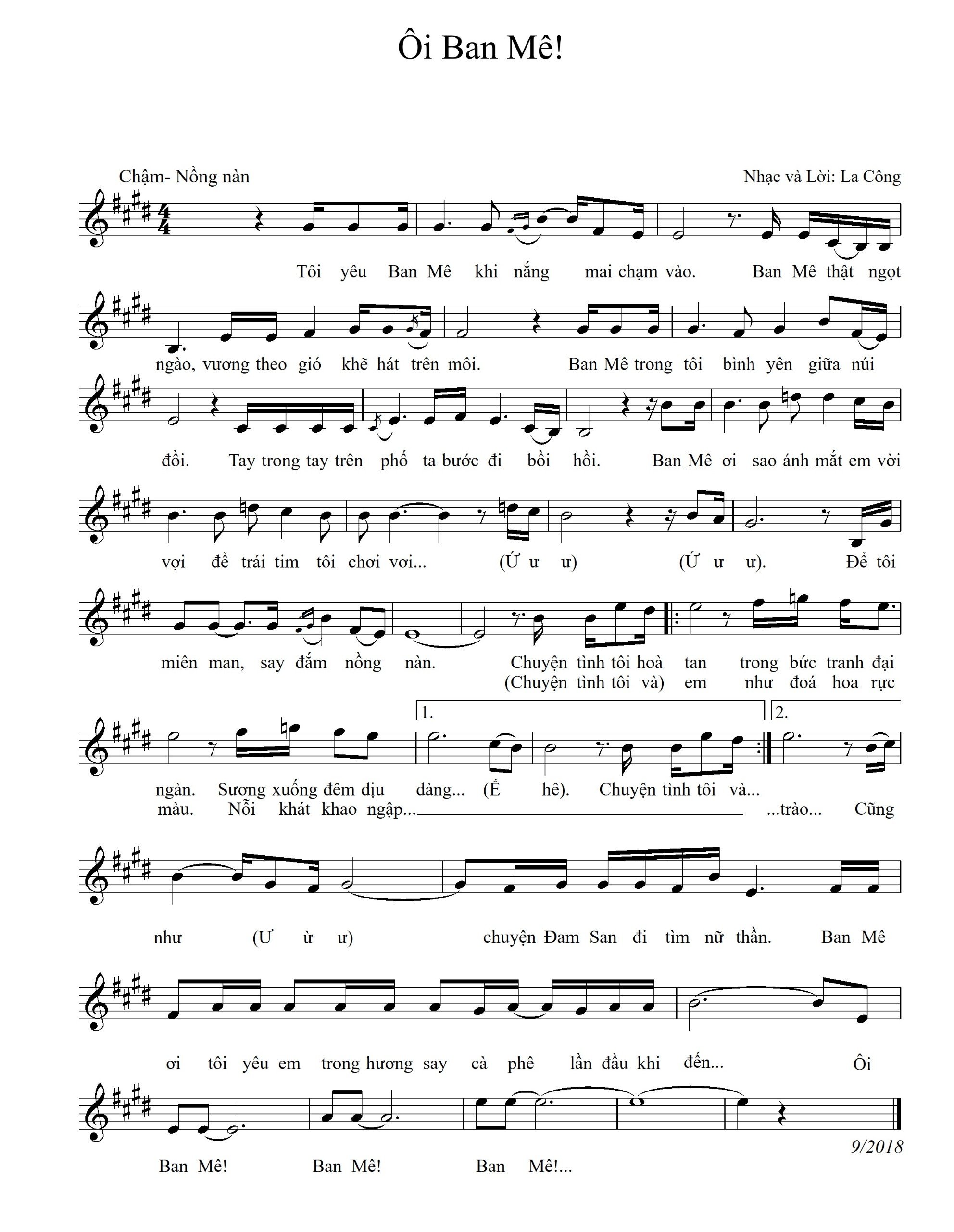 Sheet nhạc Ôi Ban Mê - Trang 1