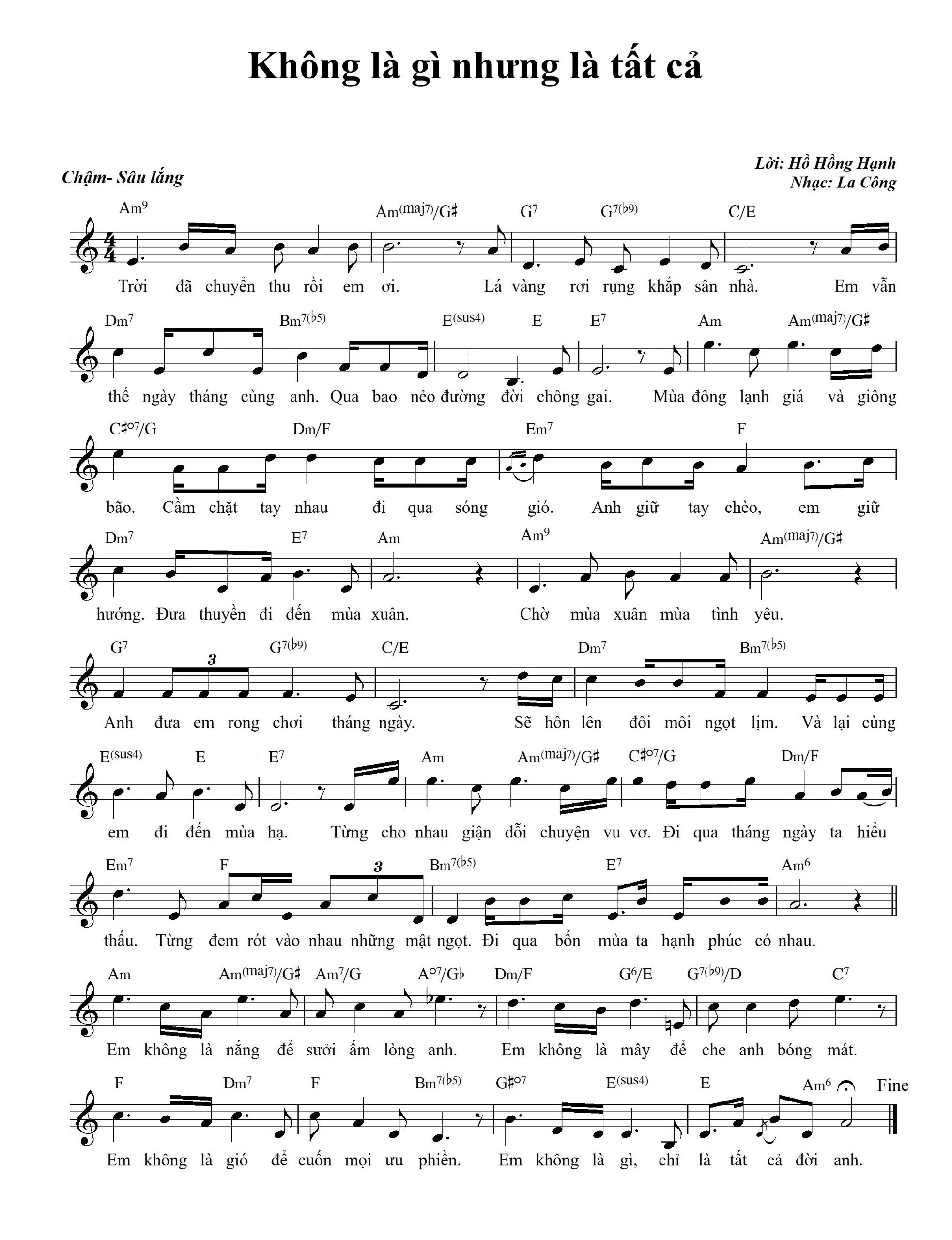 Sheet nhạc Không là gì nhưng là tất cả - Trang 1
