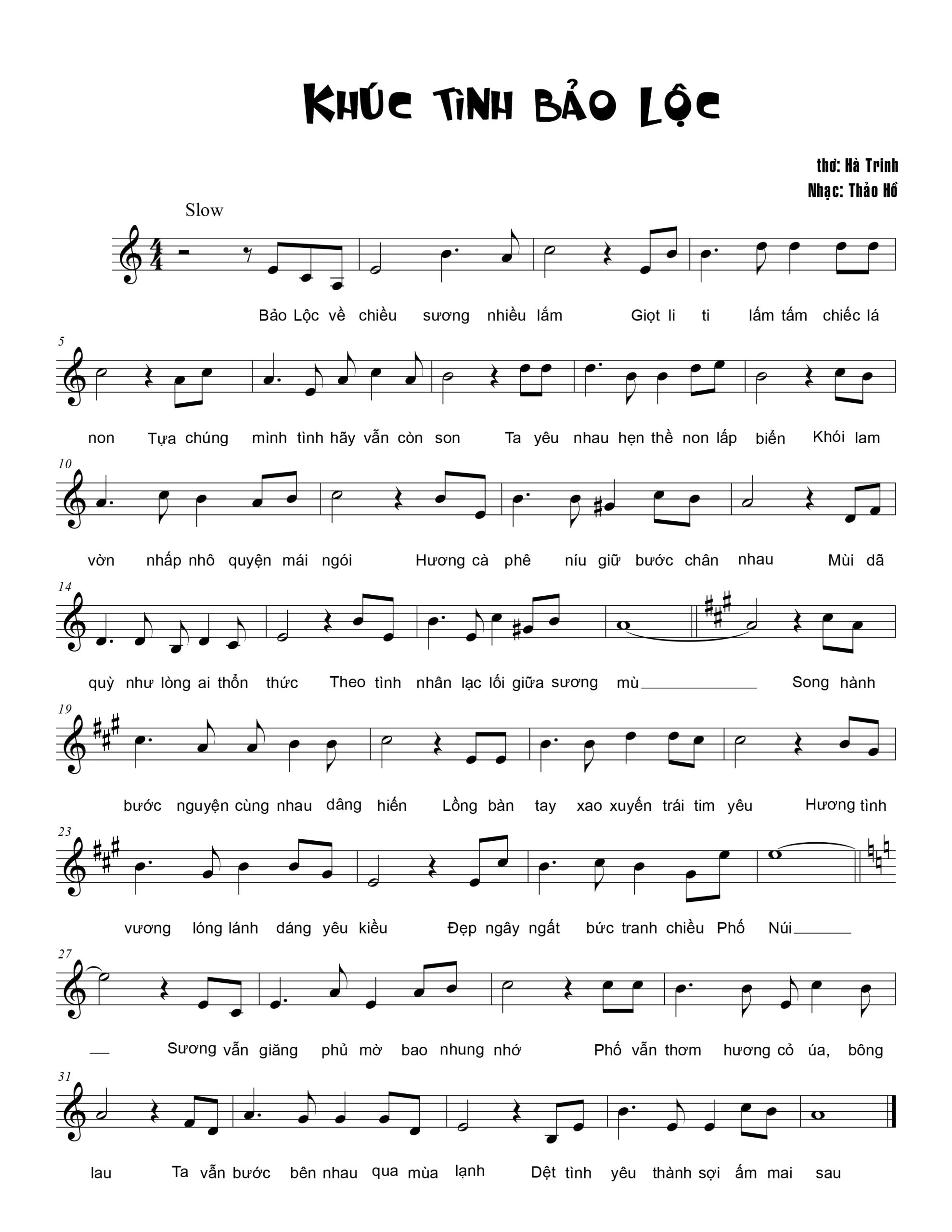 Sheet nhạc Khúc tình Bảo Lộc - Trang 1