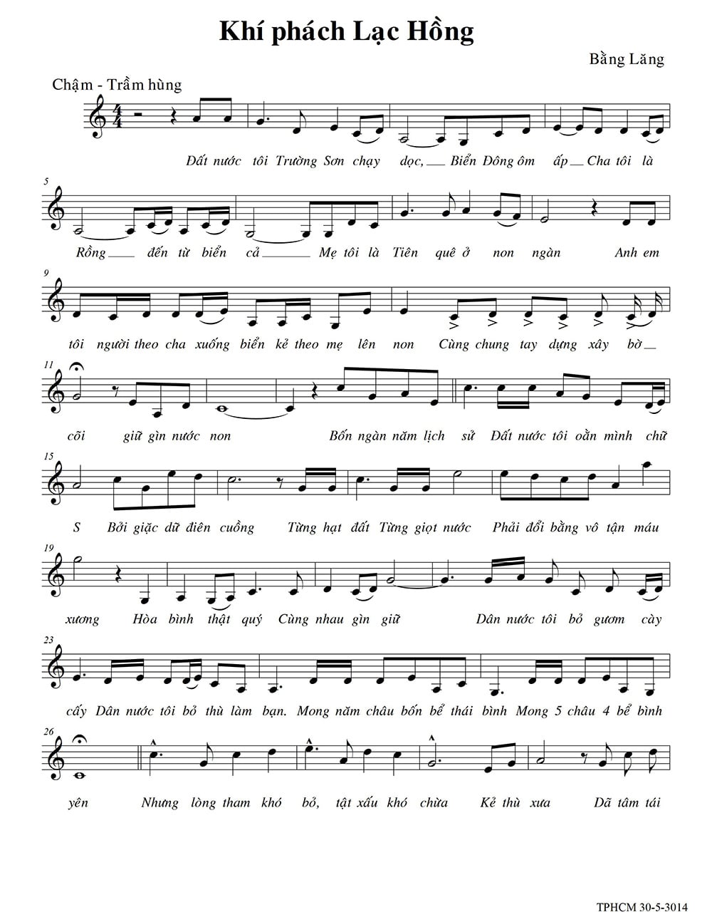 Sheet nhạc Khí phách Lạc Hồng - Trang 1