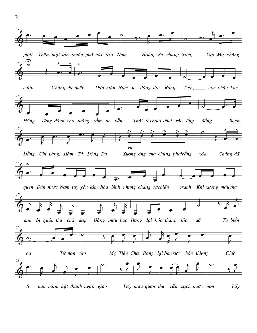 Sheet nhạc Khí phách Lạc Hồng - Trang 2