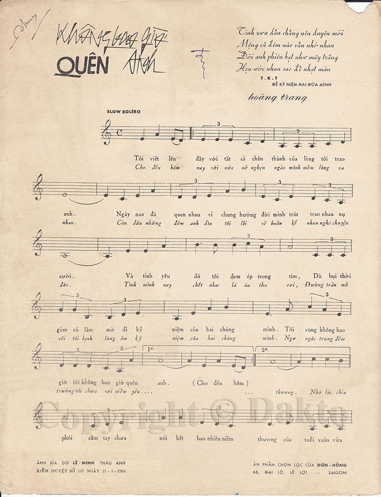 Sheet nhạc Không bao giờ quên anh - Trang 2