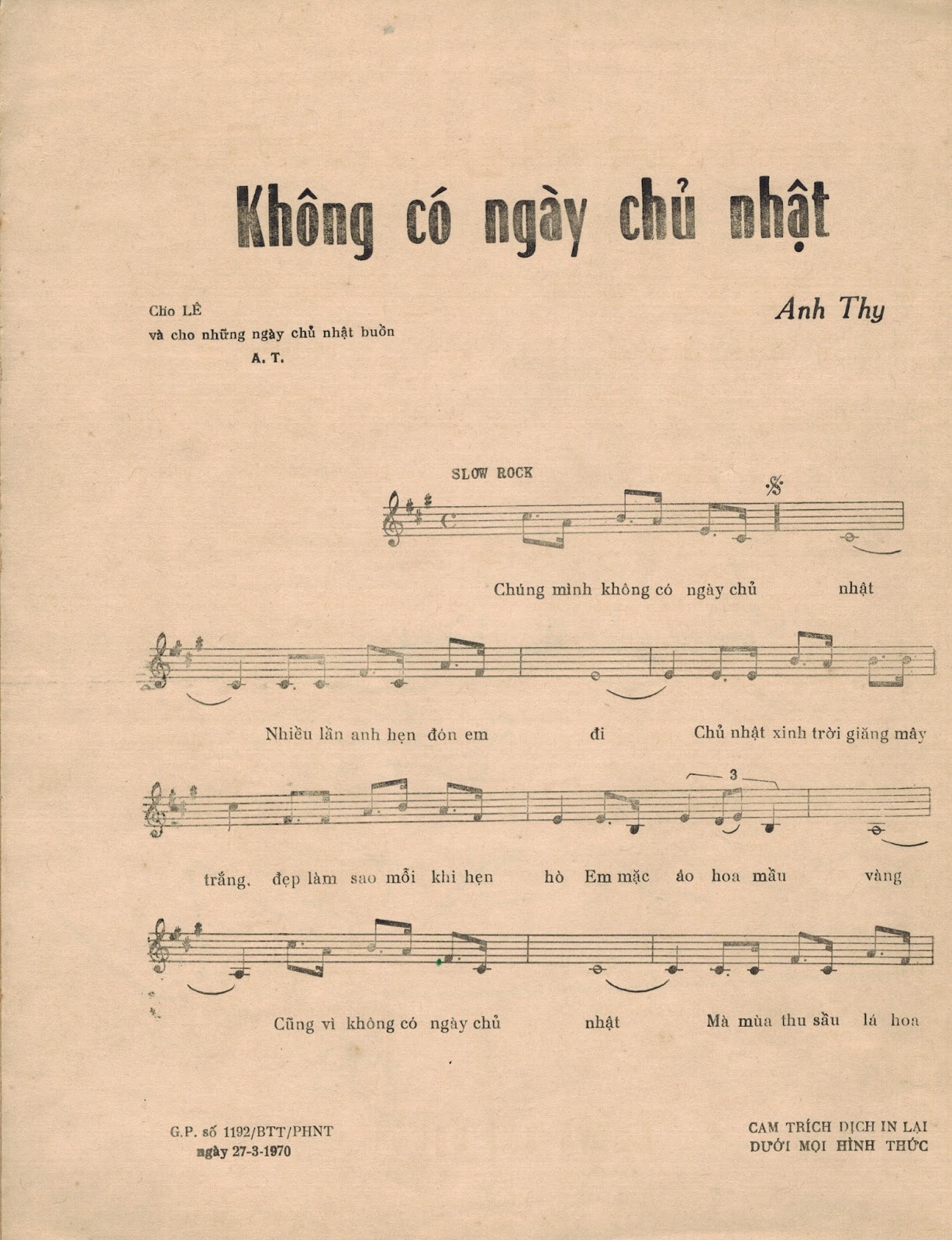 Sheet nhạc Không có ngày chủ nhật - Trang 2