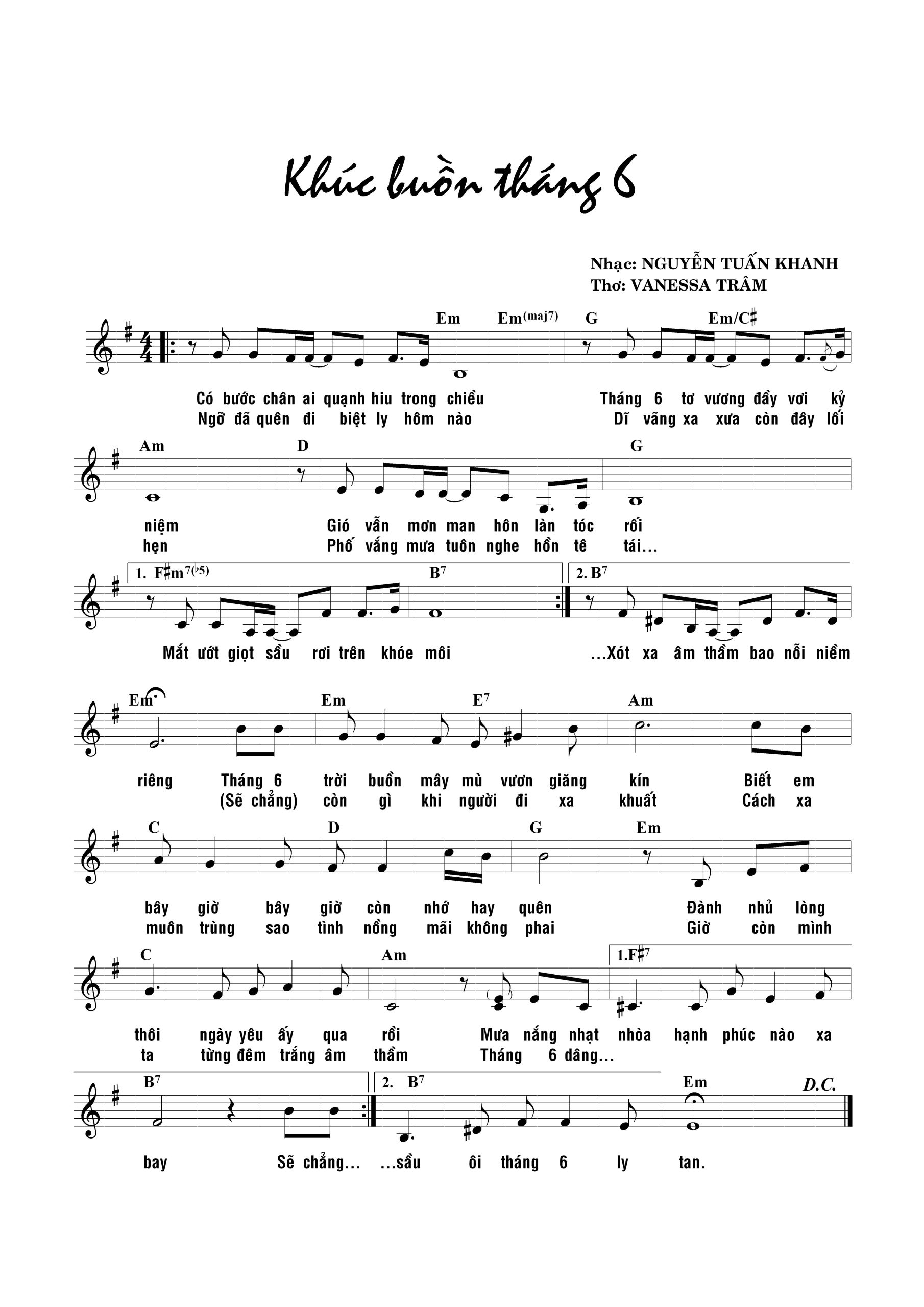 Sheet nhạc Khúc buồn tháng 6 - Trang 1