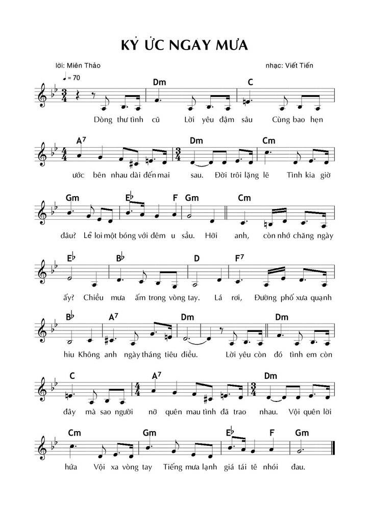 Sheet nhạc Ký ức ngày mưa - Trang 1