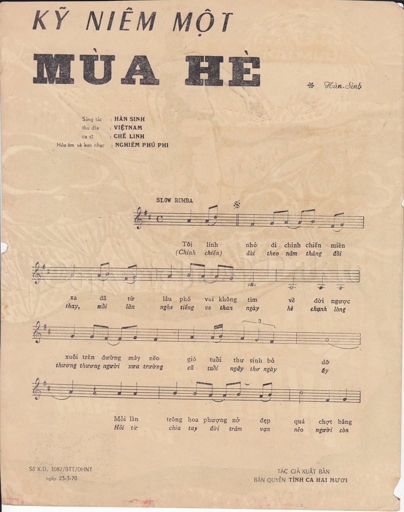 Kỷ niệm một mùa hè Sheet Nhạc