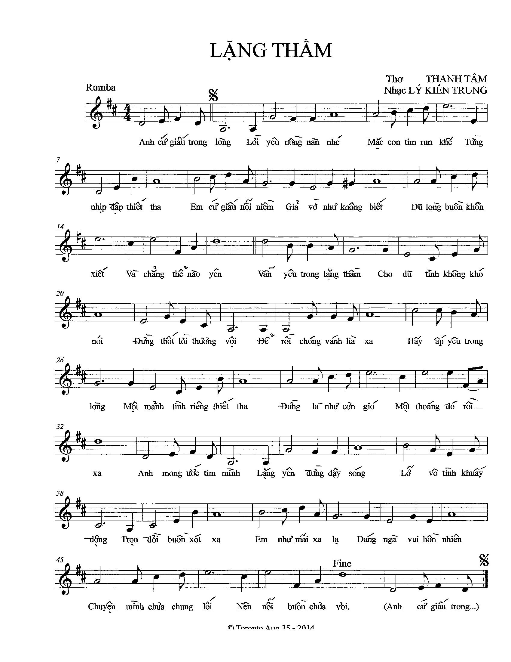Sheet nhạc Lặng thầm - Trang 1