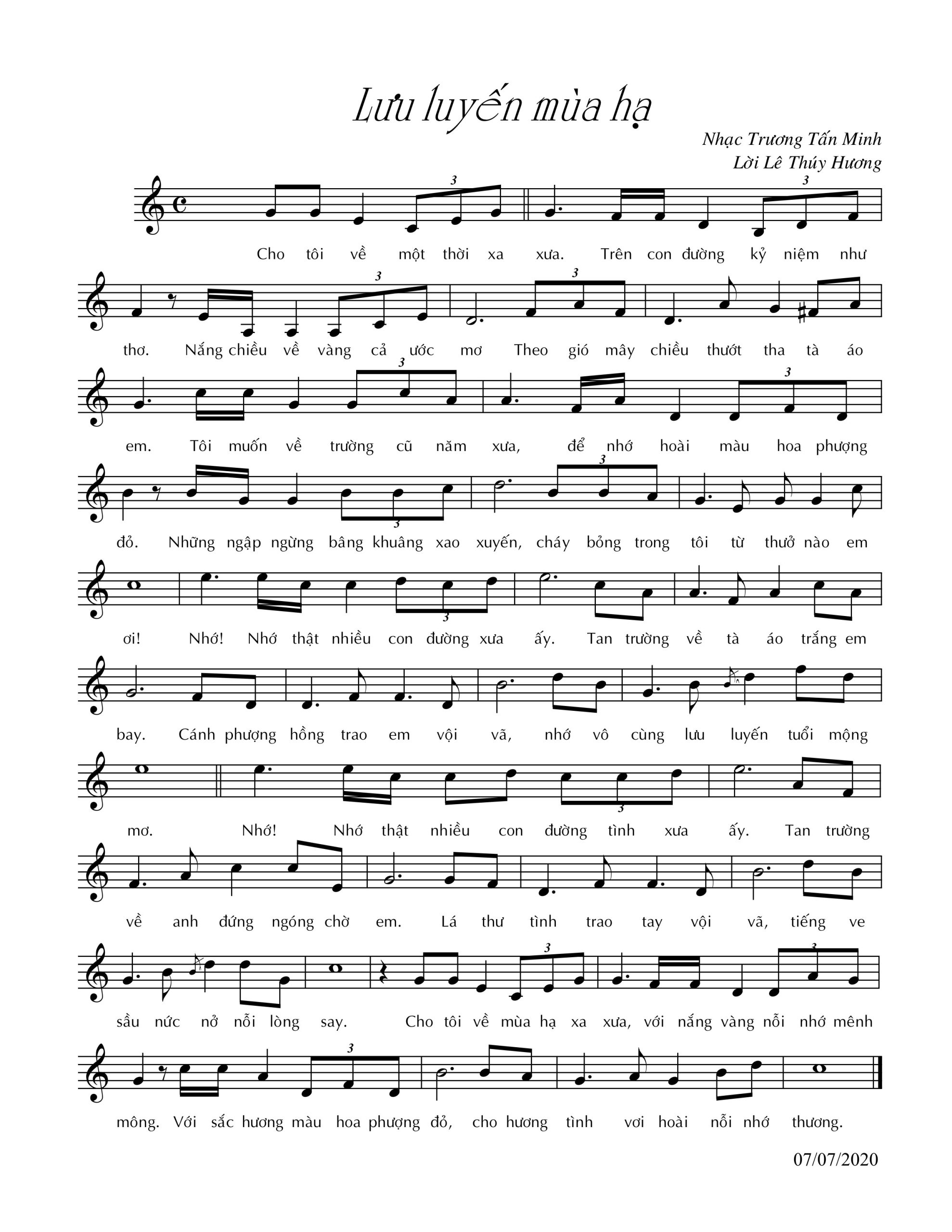 Sheet nhạc Lưu luyến mùa hạ - Trang 1