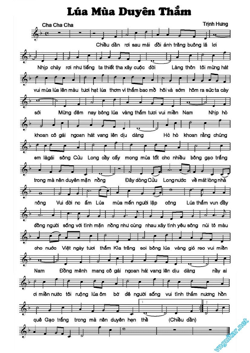 Sheet nhạc Lúa mùa duyên thắm - Trang 1
