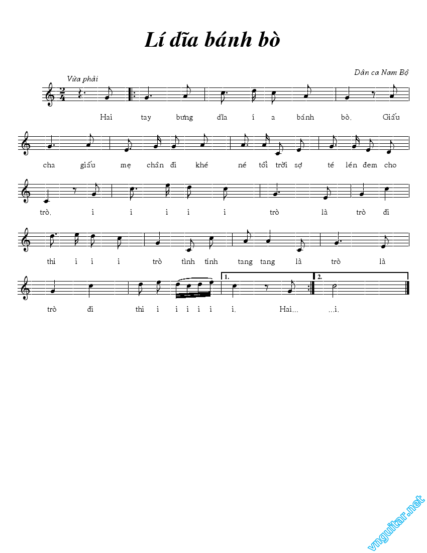Lý dĩa bánh bò Sheet Nhạc