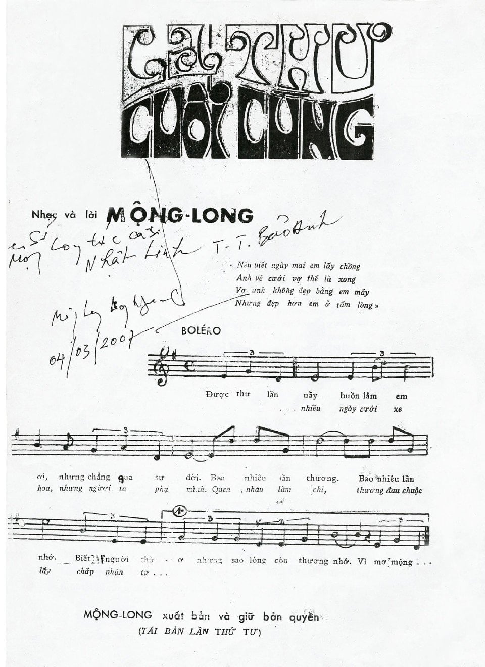 Sheet nhạc Lá thư cuối cùng - Trang 1