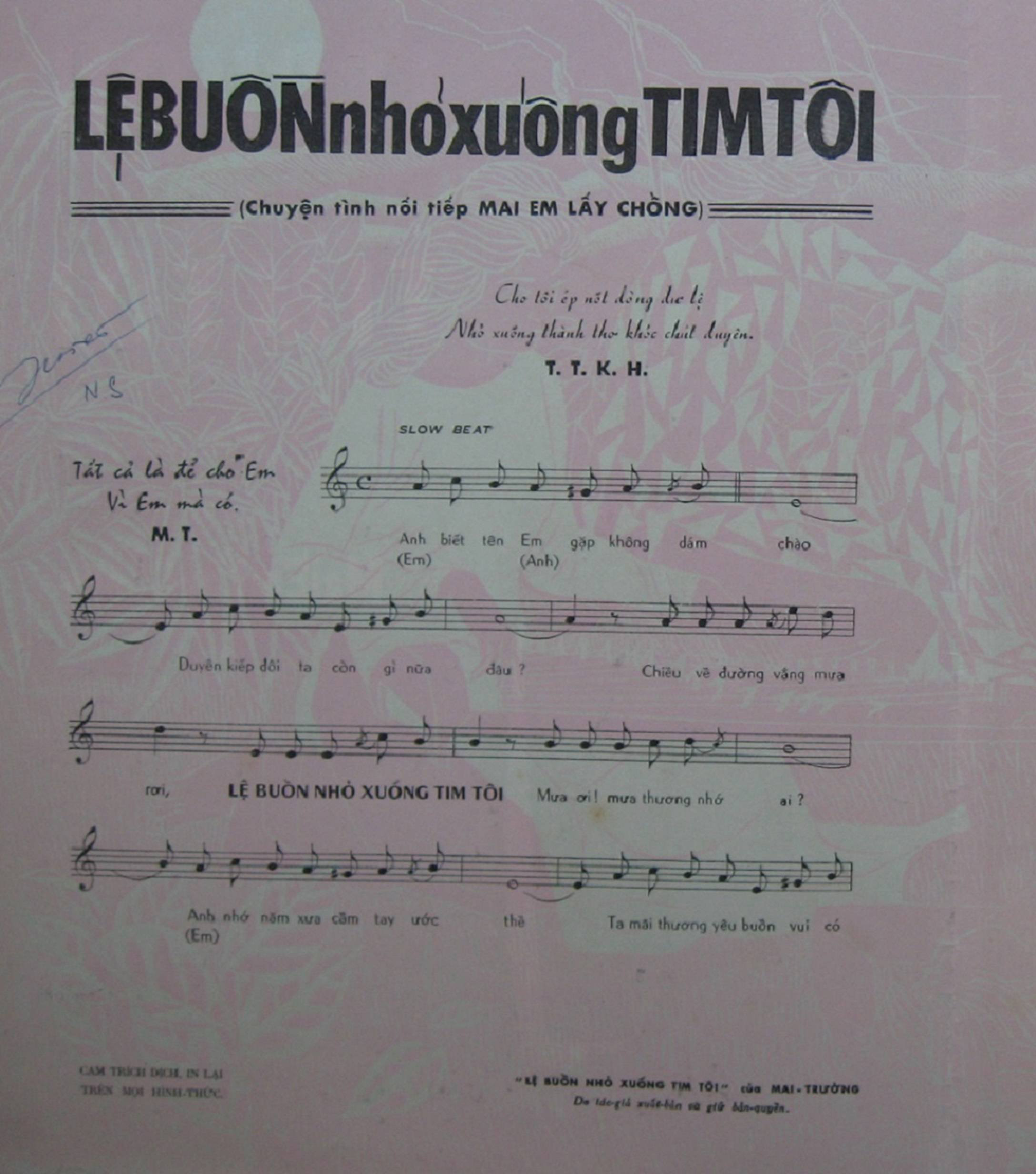 Sheet nhạc Lệ buồn nhỏ xuống tim tôi - Trang 2