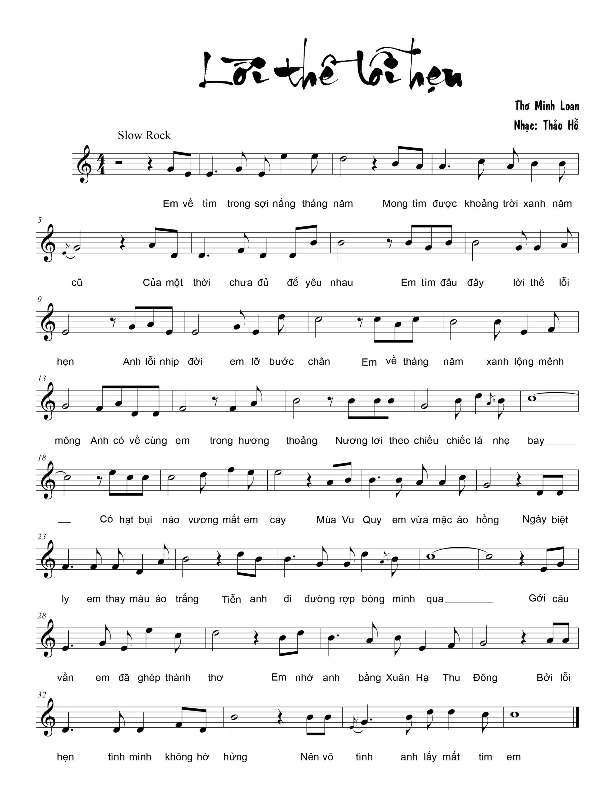 Sheet nhạc Lời thề lỗi hẹn - Trang 1